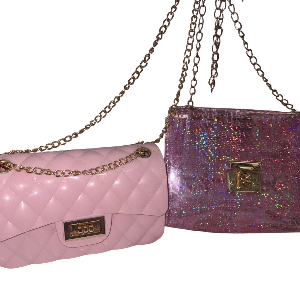 Set of 2 Pink Mini Chain Bags – Quilted & Glitter Styles, Gold Hardware‎